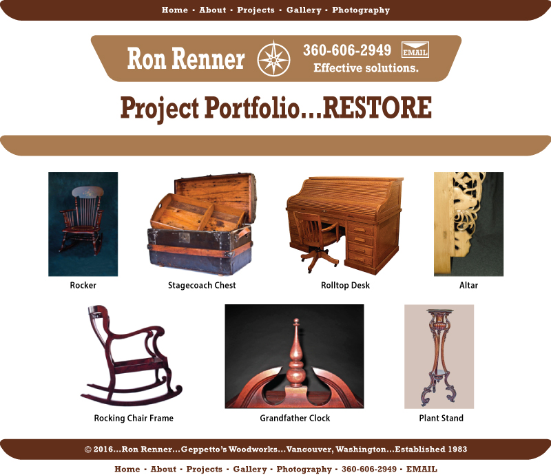 projects restore, Ron Renner, Geppetto's Woodworks, since 1983, custom